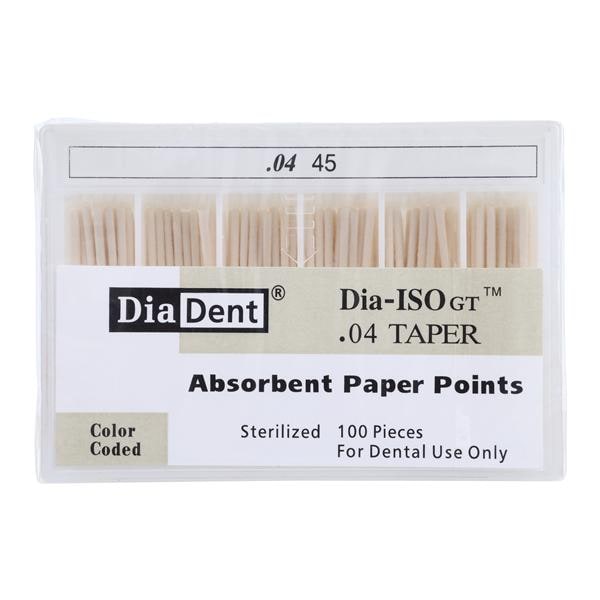 Diadent 210-S609 Dia-ISOGT Paper Points Tapered .04 #45 Slide 100/Pk Diadent 210-S609 Dia-ISOGT Paper Points Tapered .04 #45 Slide 100/Pk